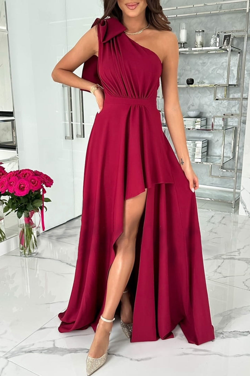 Elegant Formal Solid Backless Oblique Collar Evening Dress Dresses(3 Colors)