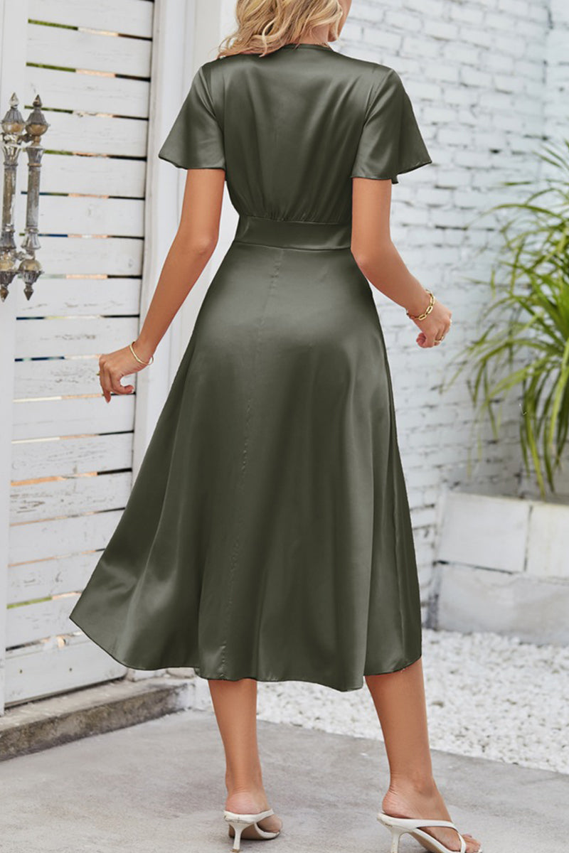 Celebrities Elegant Solid Fold With Bow V Neck A Line Dresses(9 Colors)