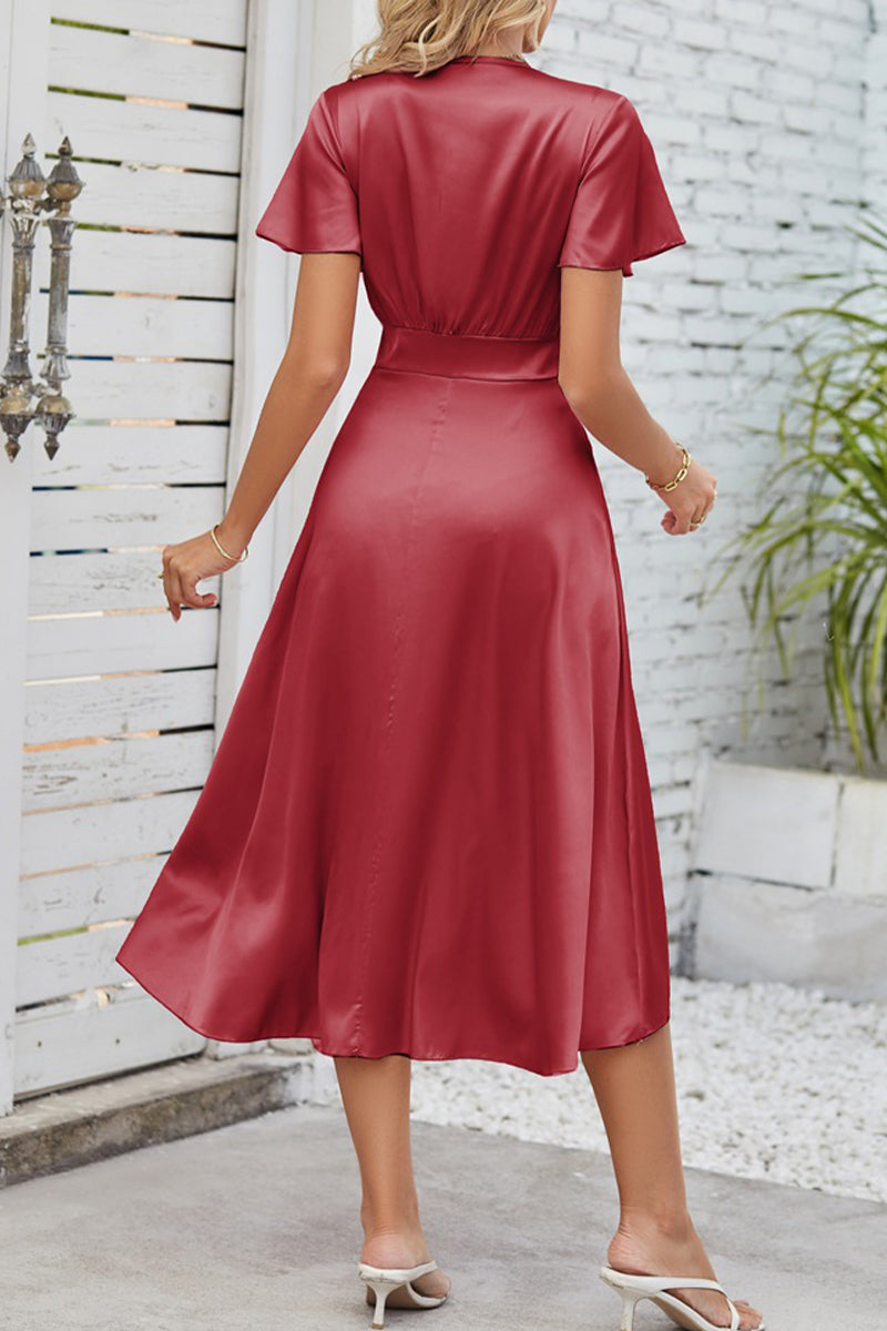 Celebrities Elegant Solid Fold With Bow V Neck A Line Dresses(9 Colors)