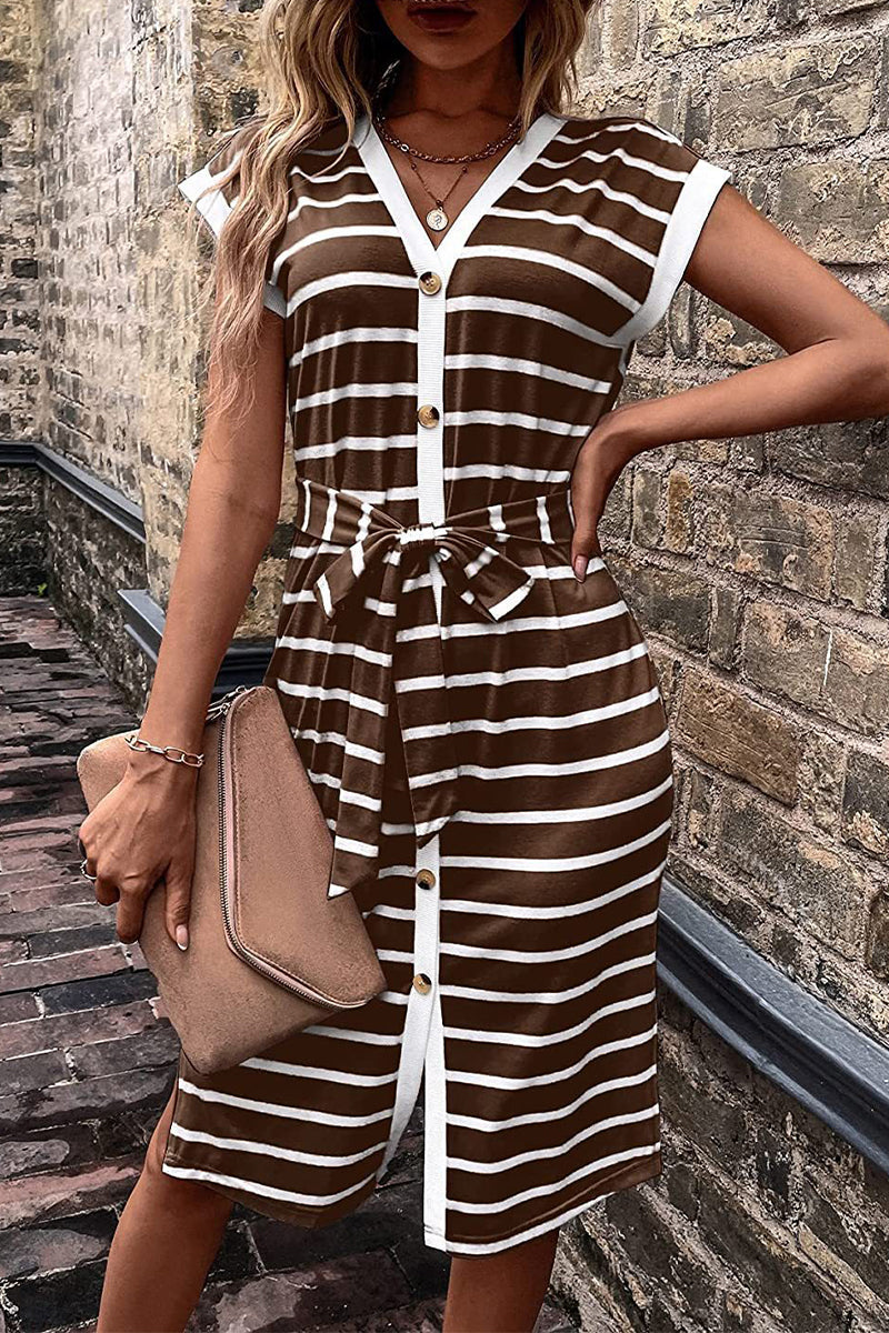 Casual Simplicity Striped Frenulum Printed Dress Dresses