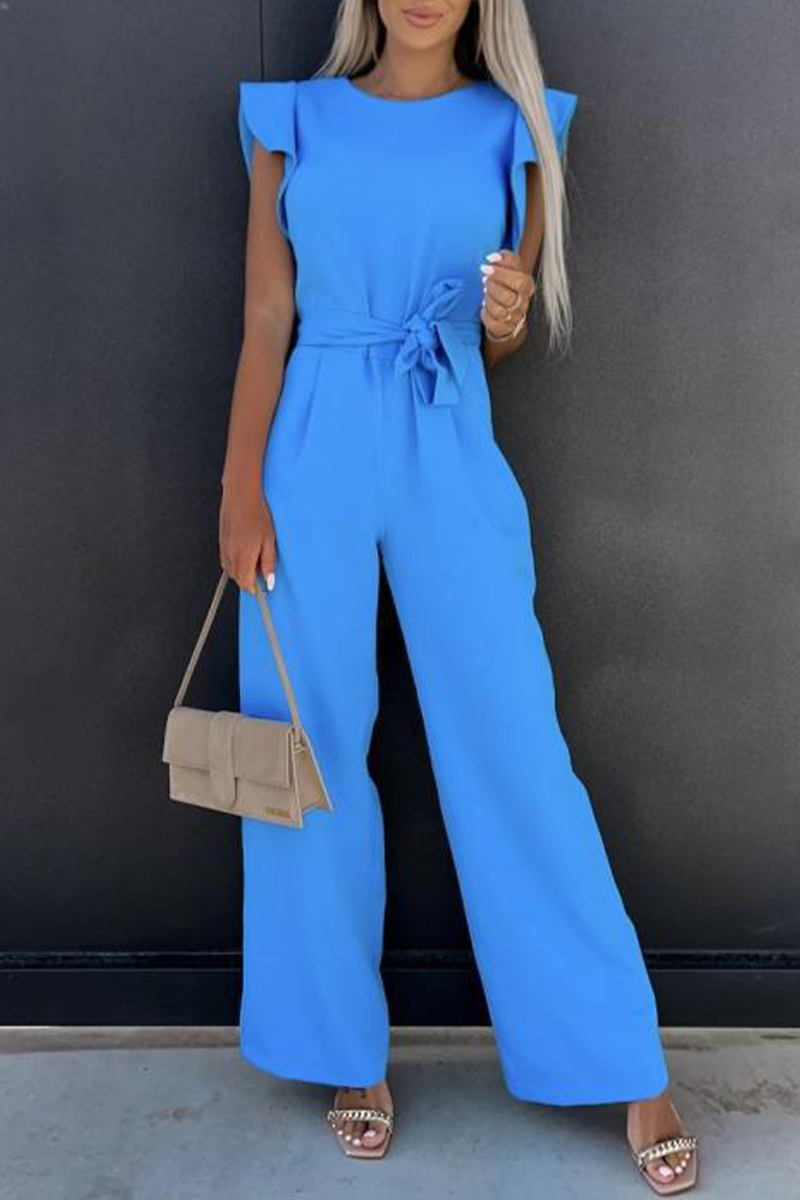 Elegant Solid Pocket Frenulum O Neck Regular Jumpsuits(5 Colors)