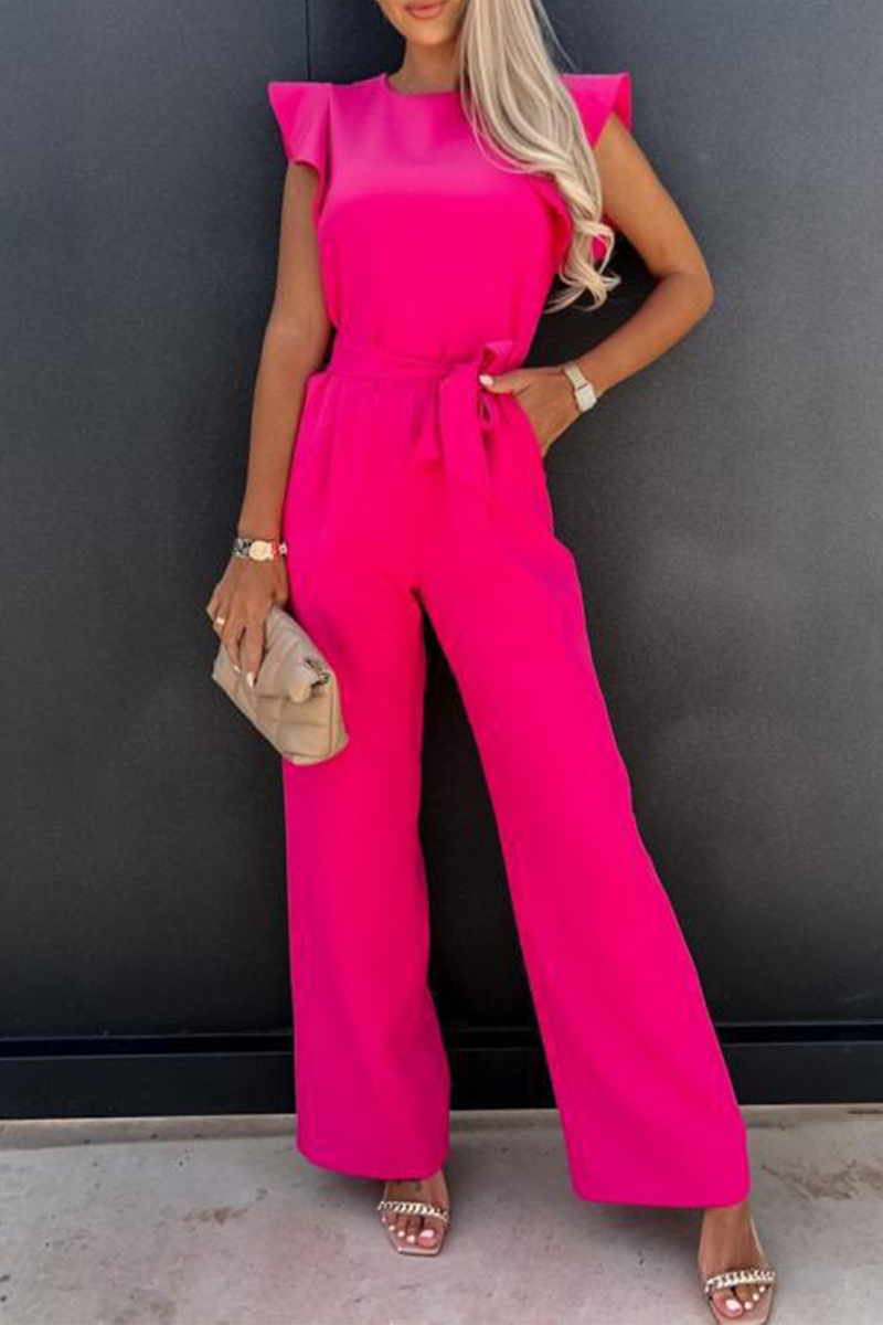 Elegant Solid Pocket Frenulum O Neck Regular Jumpsuits(5 Colors)