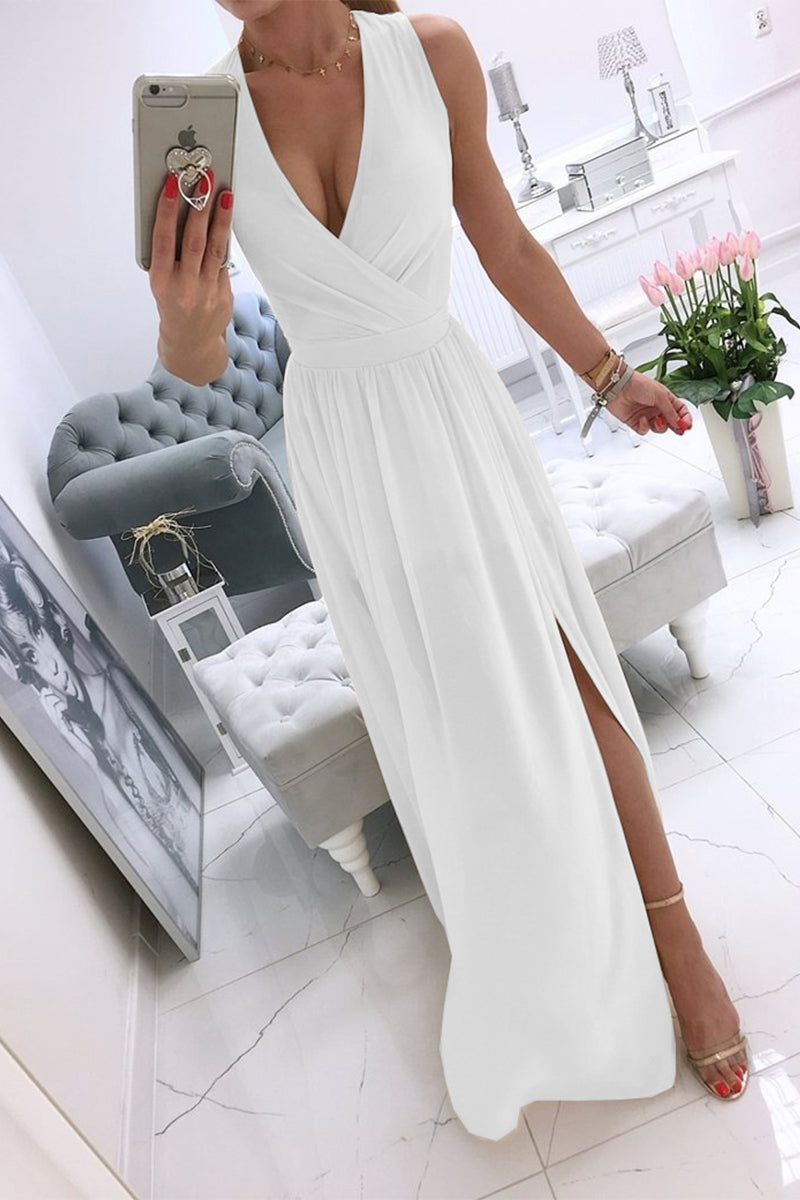 Sexy Simplicity Solid Slit V Neck Princess Dresses(6 Colors)