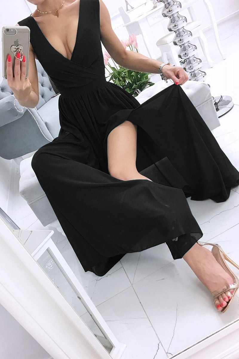 Sexy Simplicity Solid Slit V Neck Princess Dresses(6 Colors)