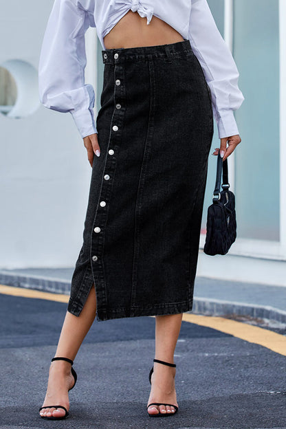 Elegant Solid Buckle Slit High Waist Pencil Solid Color Bottoms(5 Colors)