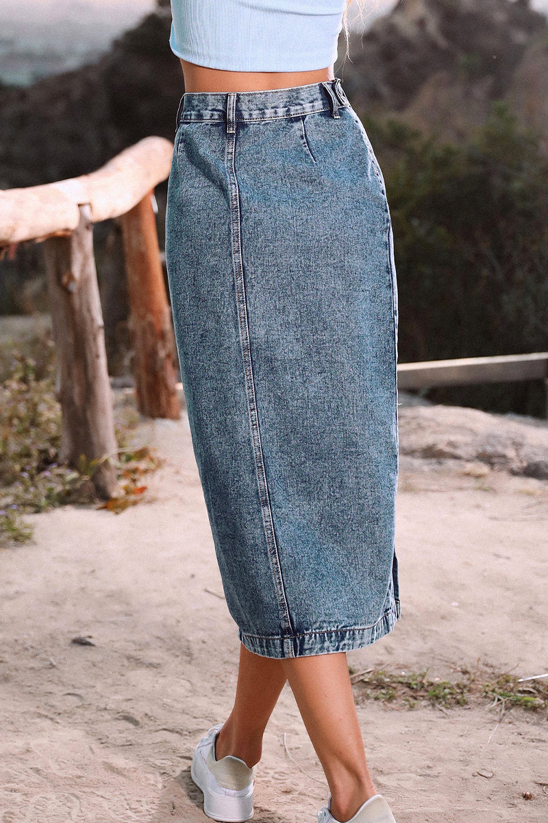 Elegant Solid Buckle Slit High Waist Pencil Solid Color Bottoms(5 Colors)