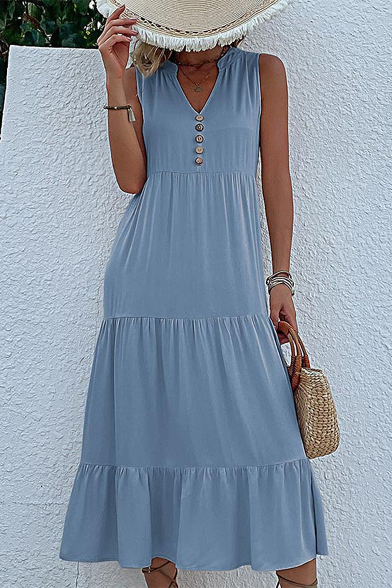 Casual Simplicity Solid Flounce V Neck Vest Dress Dresses