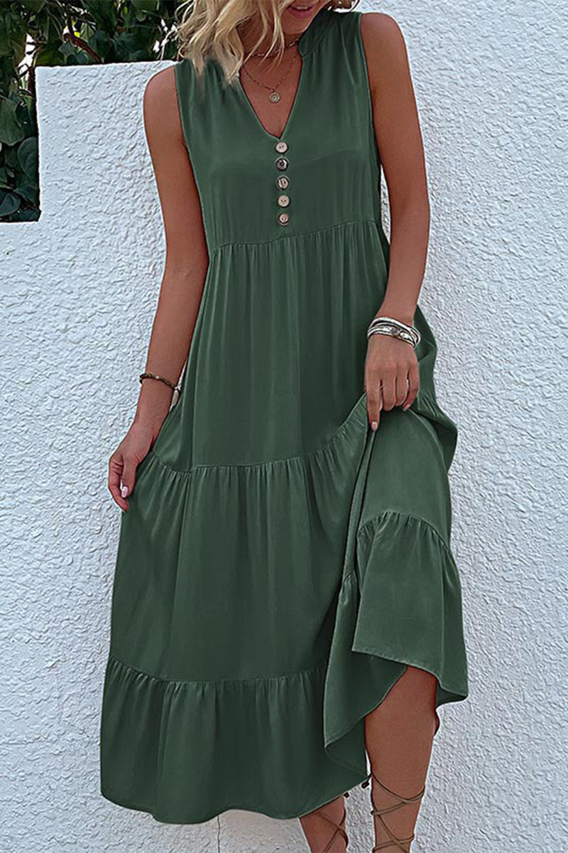 Casual Simplicity Solid Flounce V Neck Vest Dress Dresses