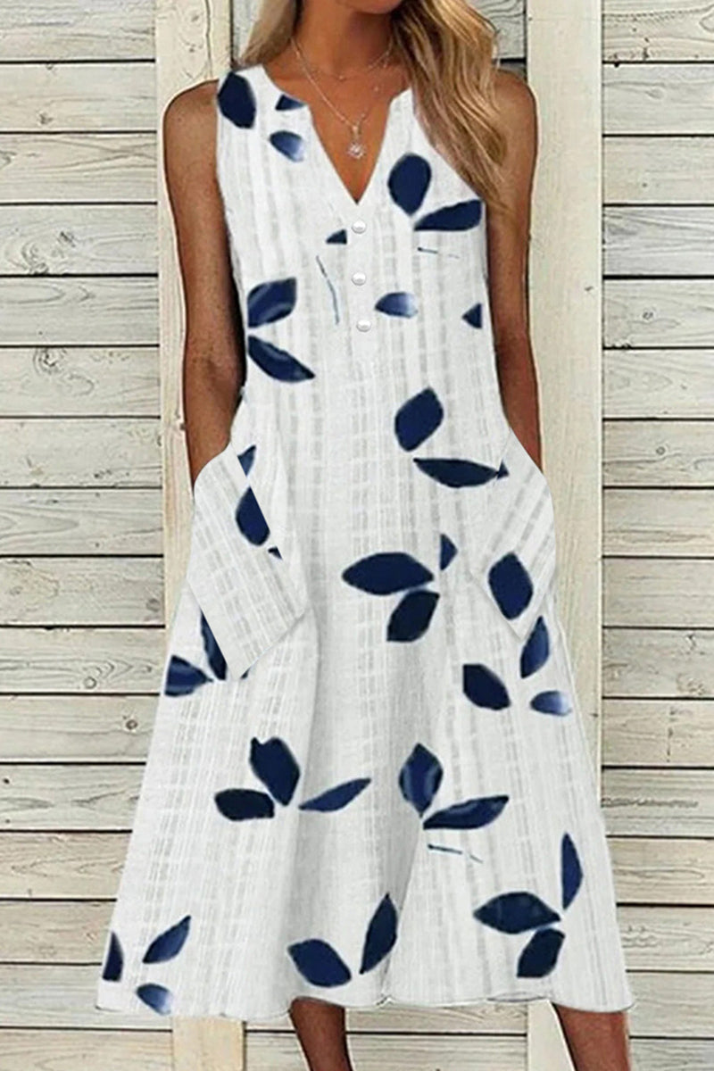 Casual Geometric Printing V Neck A Line Dresses