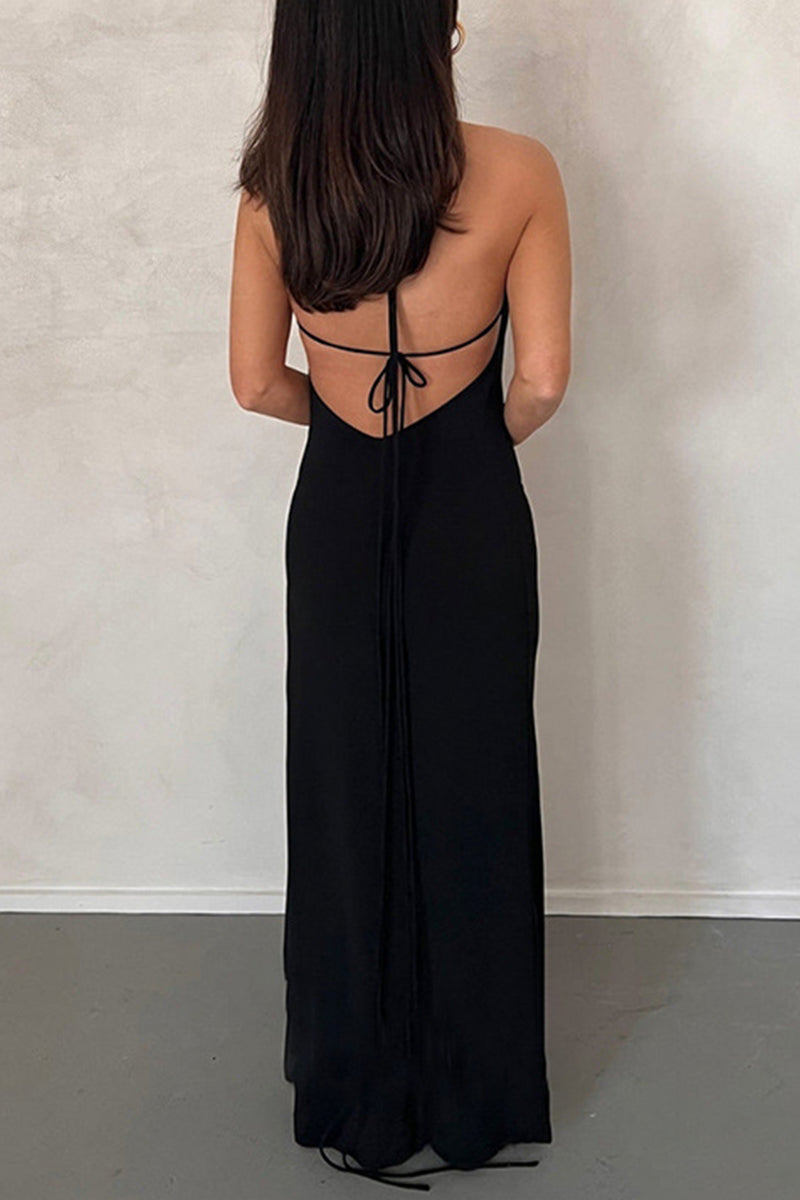 Sexy Solid Backless Slit Halter Irregular Dress Dresses