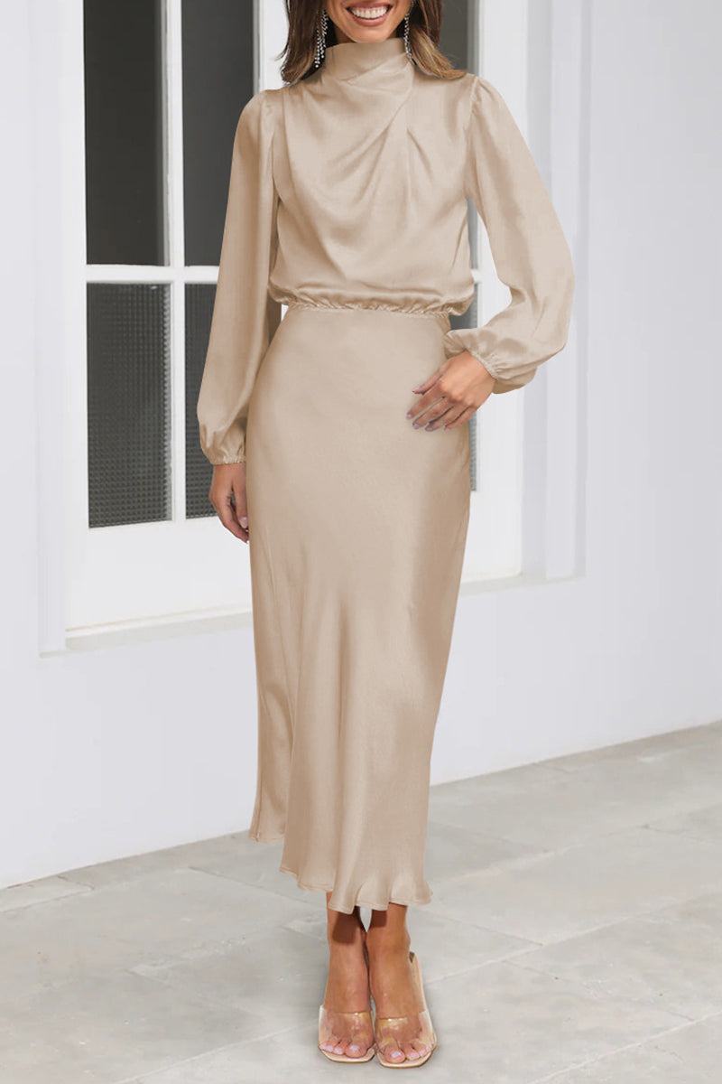 Elegant Solid Fold Half A Turtleneck Dresses