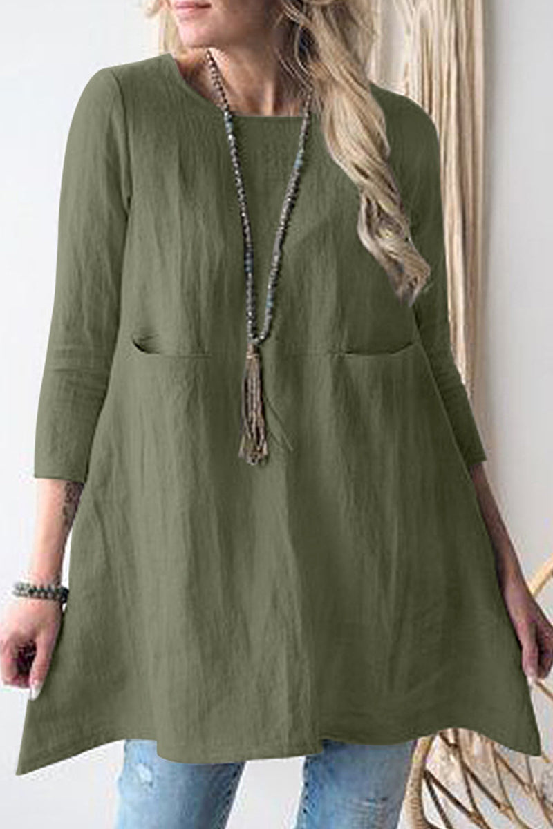 Casual Solid Pocket O Neck A Line Dresses