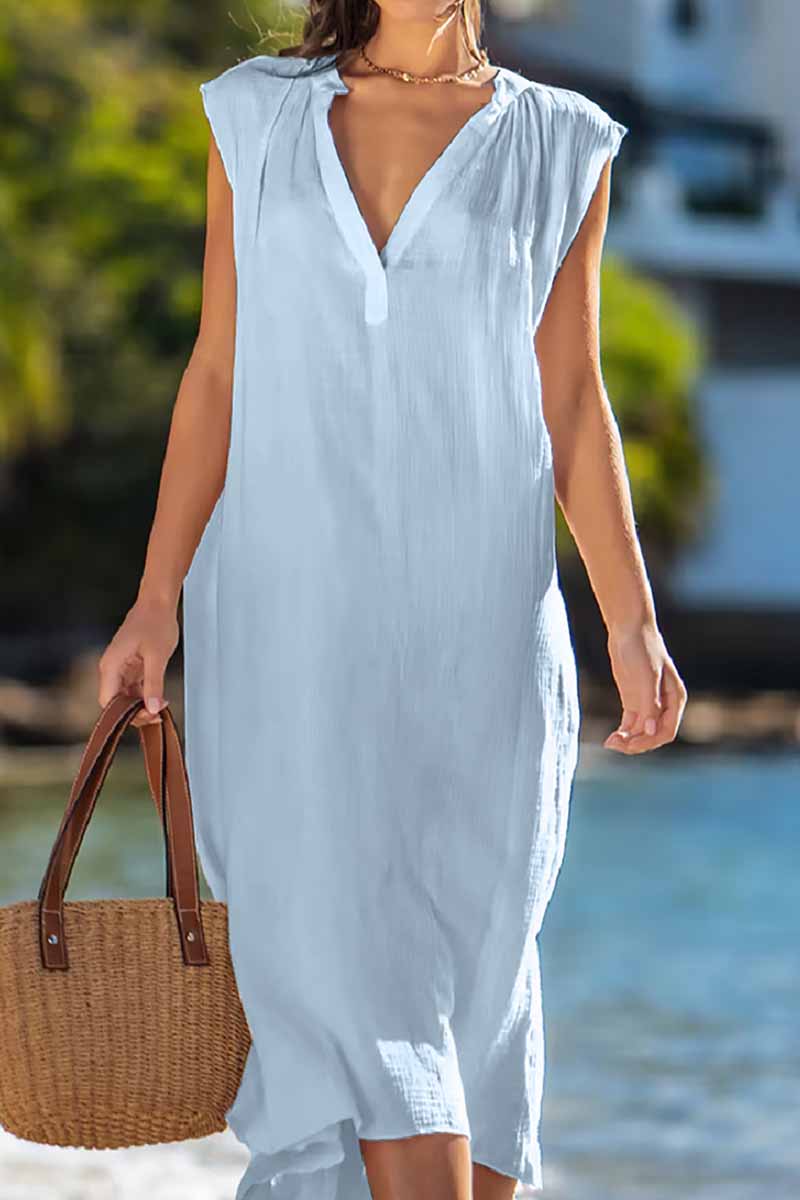 Casual Solid V Neck A Line Dresses(4 Colors)