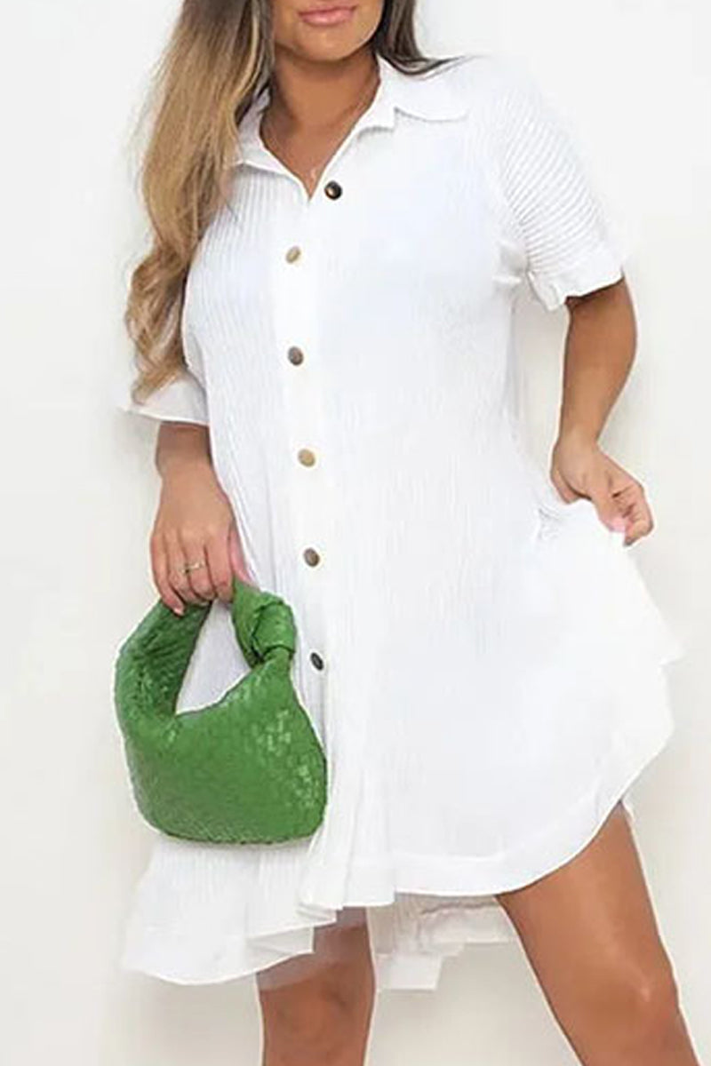 Casual Solid Patchwork Turndown Collar Shirt Dress Dresses