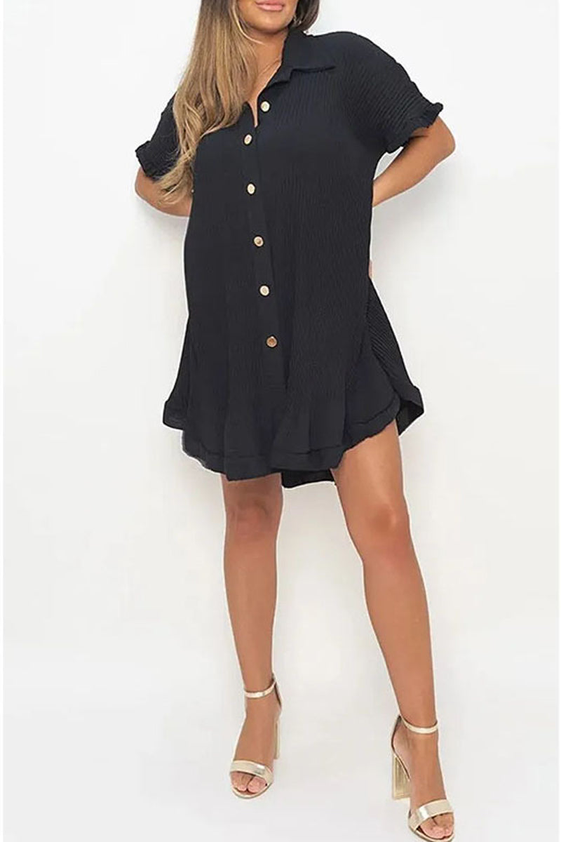 Casual Solid Patchwork Turndown Collar Shirt Dress Dresses