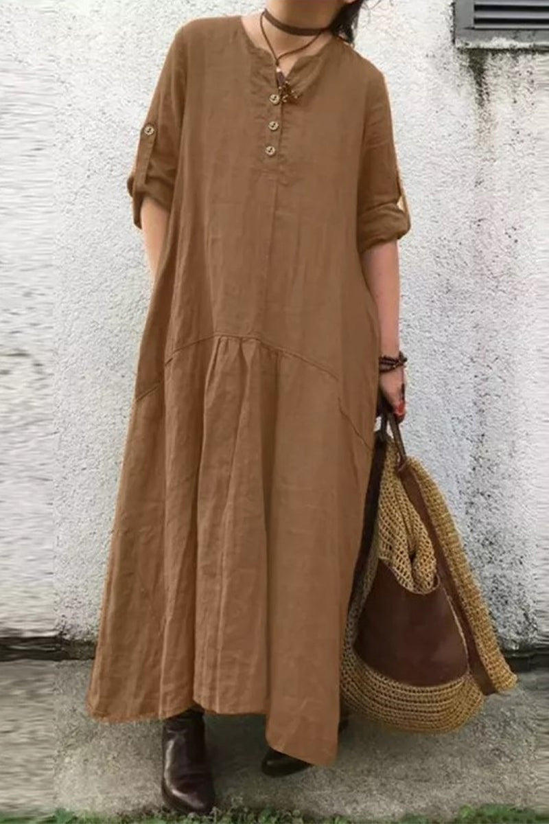 Casual Solid O Neck Shirt Dress Dresses