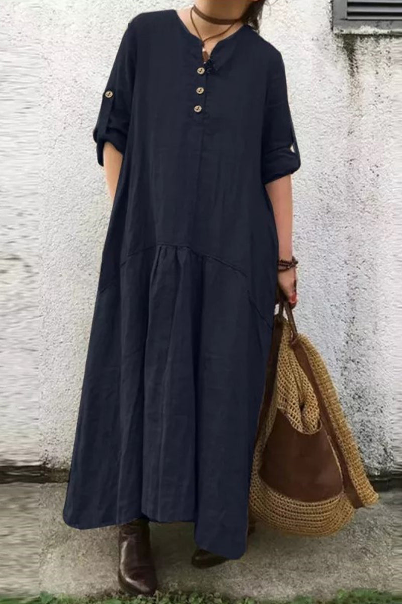 Casual Solid O Neck Shirt Dress Dresses