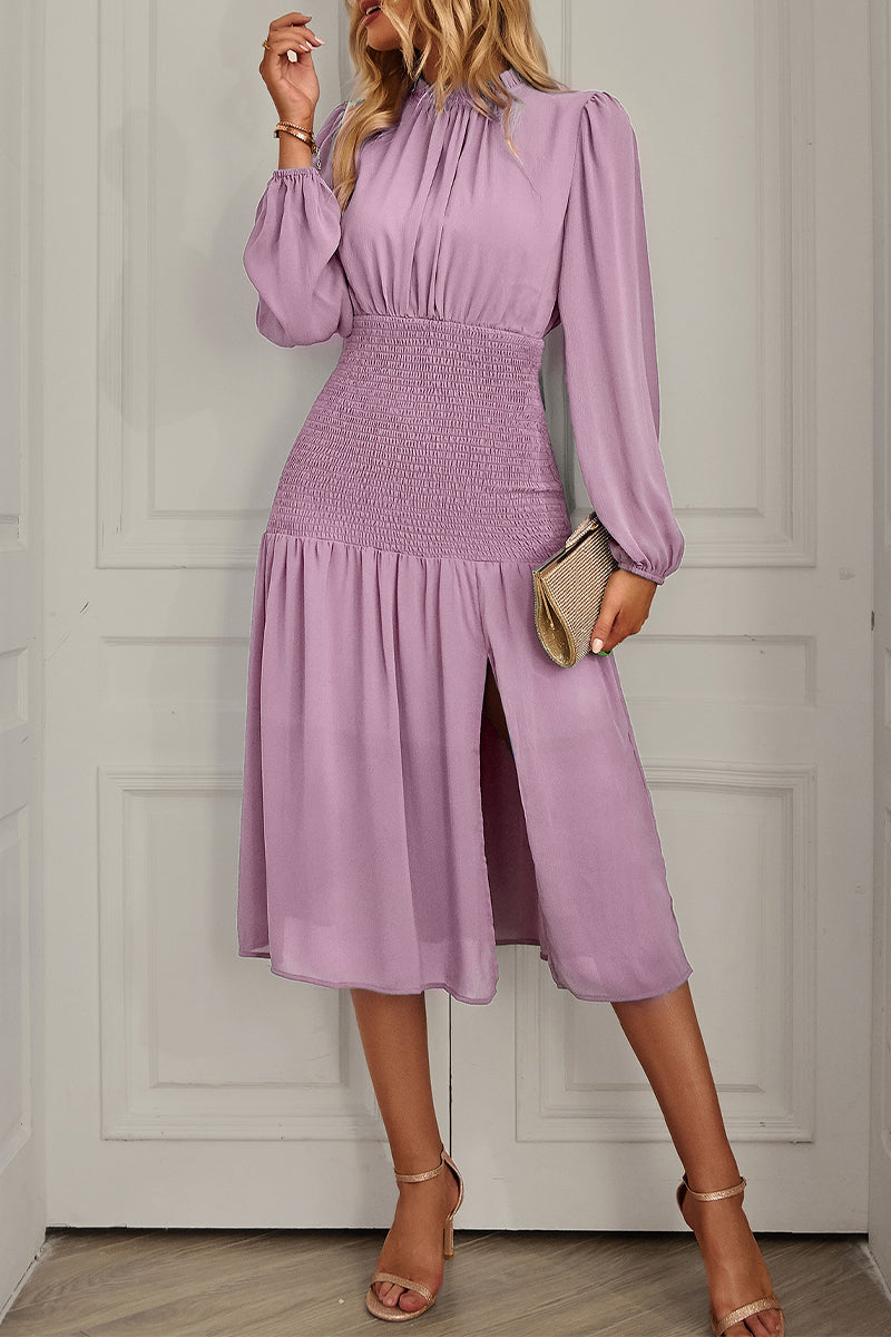 Elegant Solid Flounce Half A Turtleneck Waist Skirt Dresses