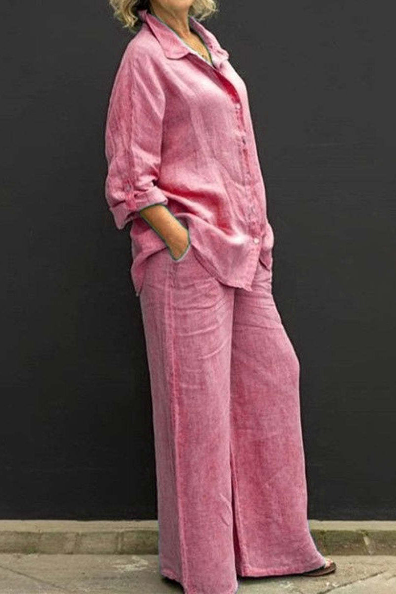 Casual Simplicity Solid Pocket Turndown Collar Long Sleeve Two Pieces(8 Colors)