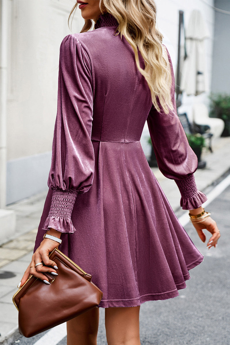 Elegant Solid Half A Turtleneck A Line Dresses