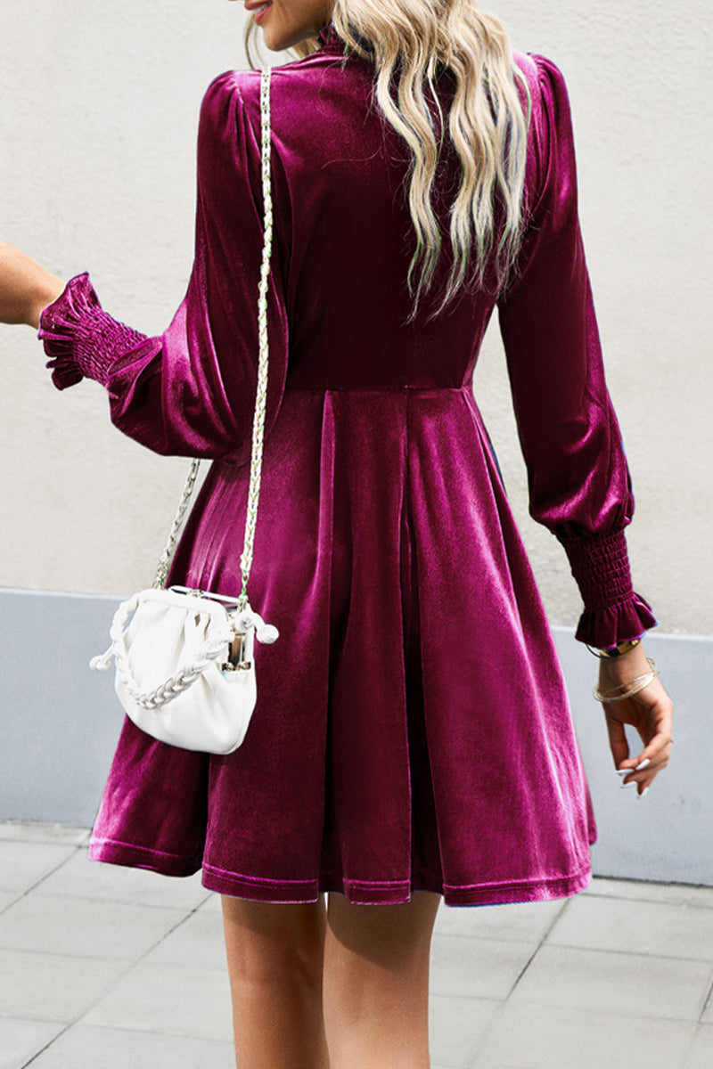 Elegant Solid Half A Turtleneck A Line Dresses