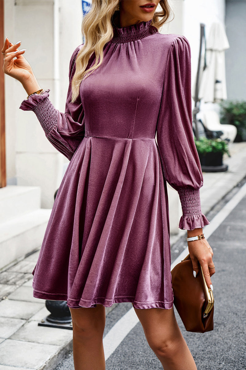 Elegant Solid Half A Turtleneck A Line Dresses