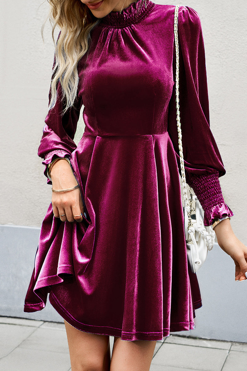 Elegant Solid Half A Turtleneck A Line Dresses