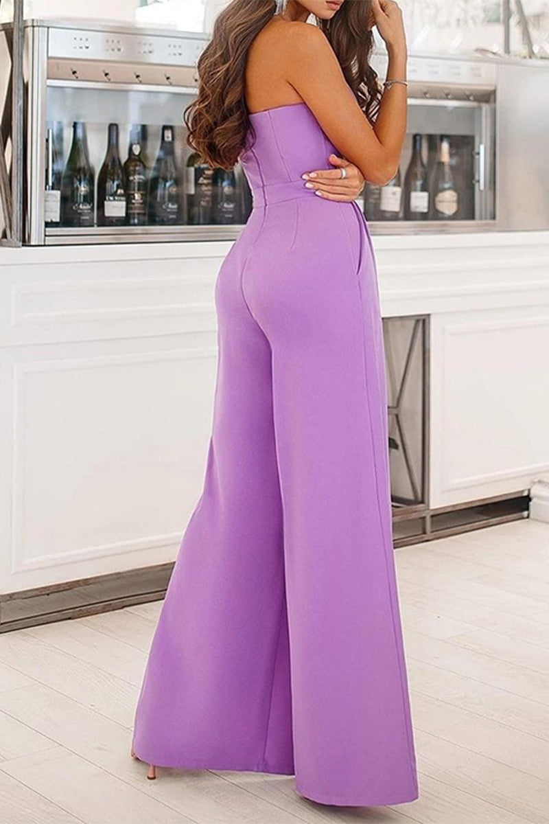 Casual Solid Pocket Slit Strapless Regular Jumpsuits(7 Colors)