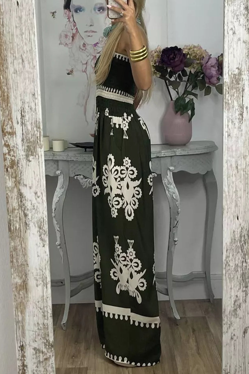 Sexy Print Pocket Strapless Loose Jumpsuits(3 Colors)