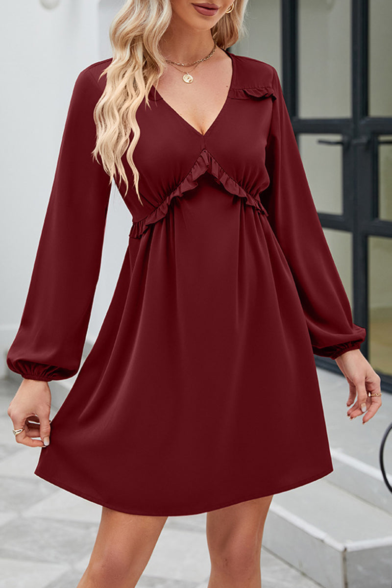 Sweet Elegant Solid Patchwork V Neck A Line Dresses