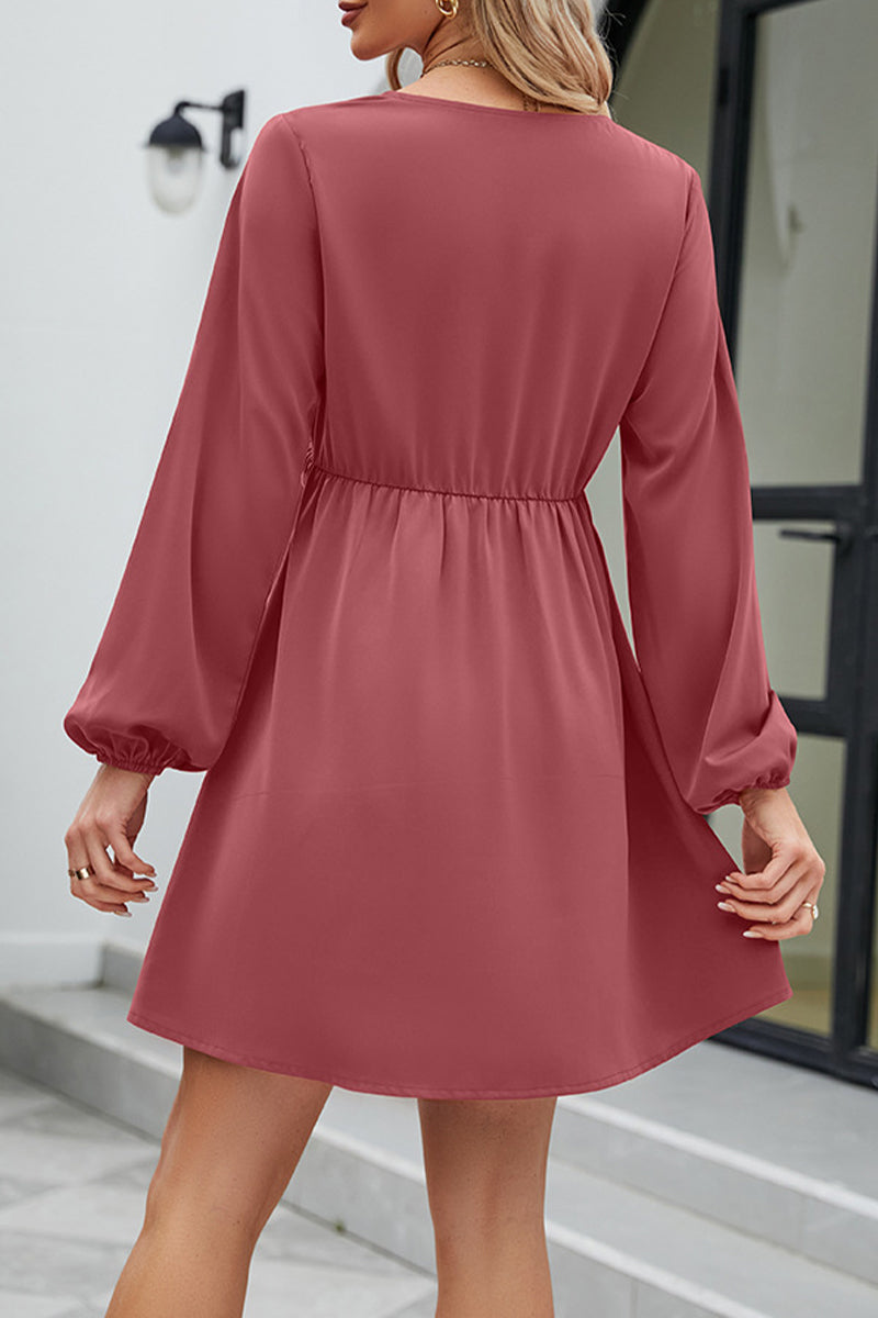 Sweet Elegant Solid Patchwork V Neck A Line Dresses