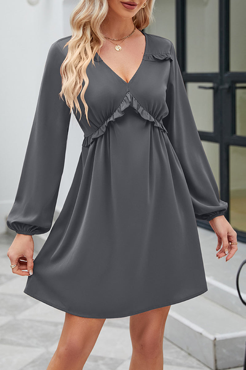 Sweet Elegant Solid Patchwork V Neck A Line Dresses