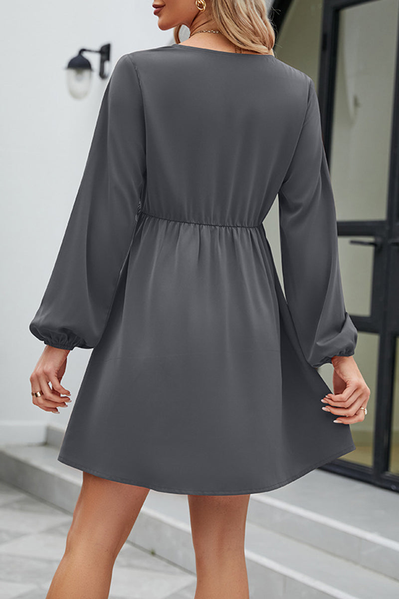 Sweet Elegant Solid Patchwork V Neck A Line Dresses