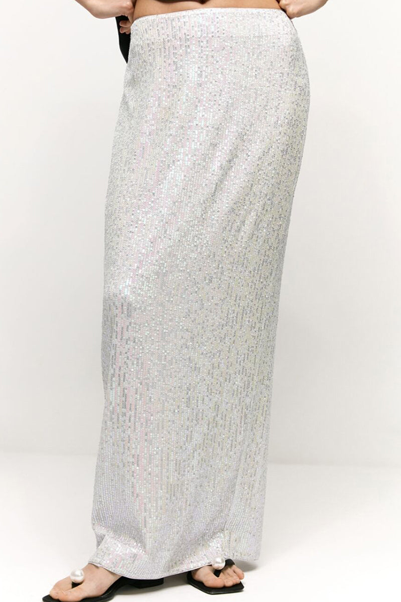 Elegant Solid Sequins Straight Solid Color Bottoms