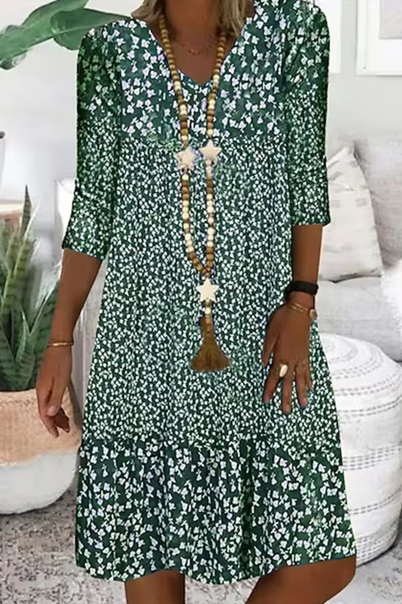 Casual Print V Neck A Line Dresses