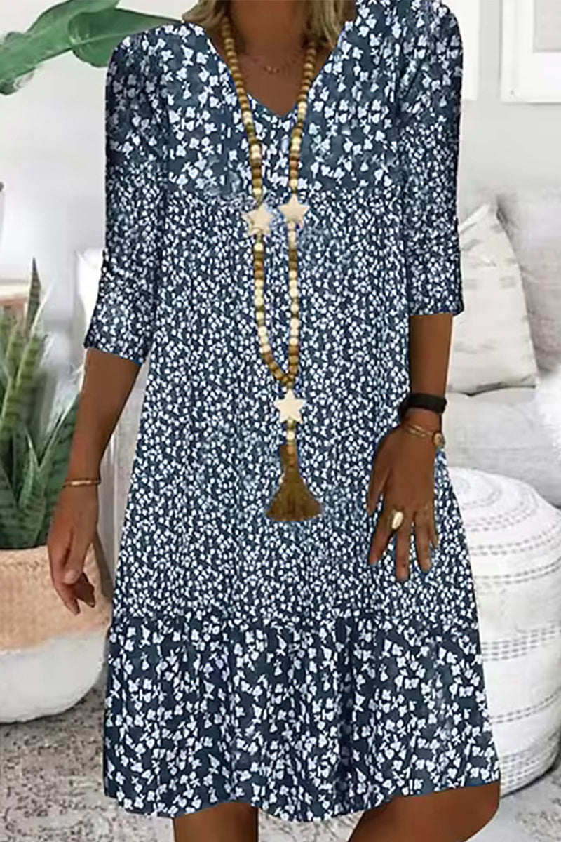 Casual Print V Neck A Line Dresses