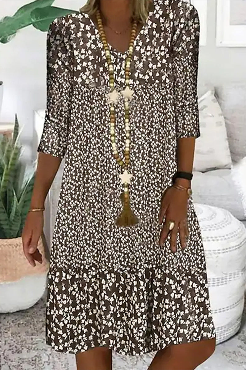 Casual Print V Neck A Line Dresses