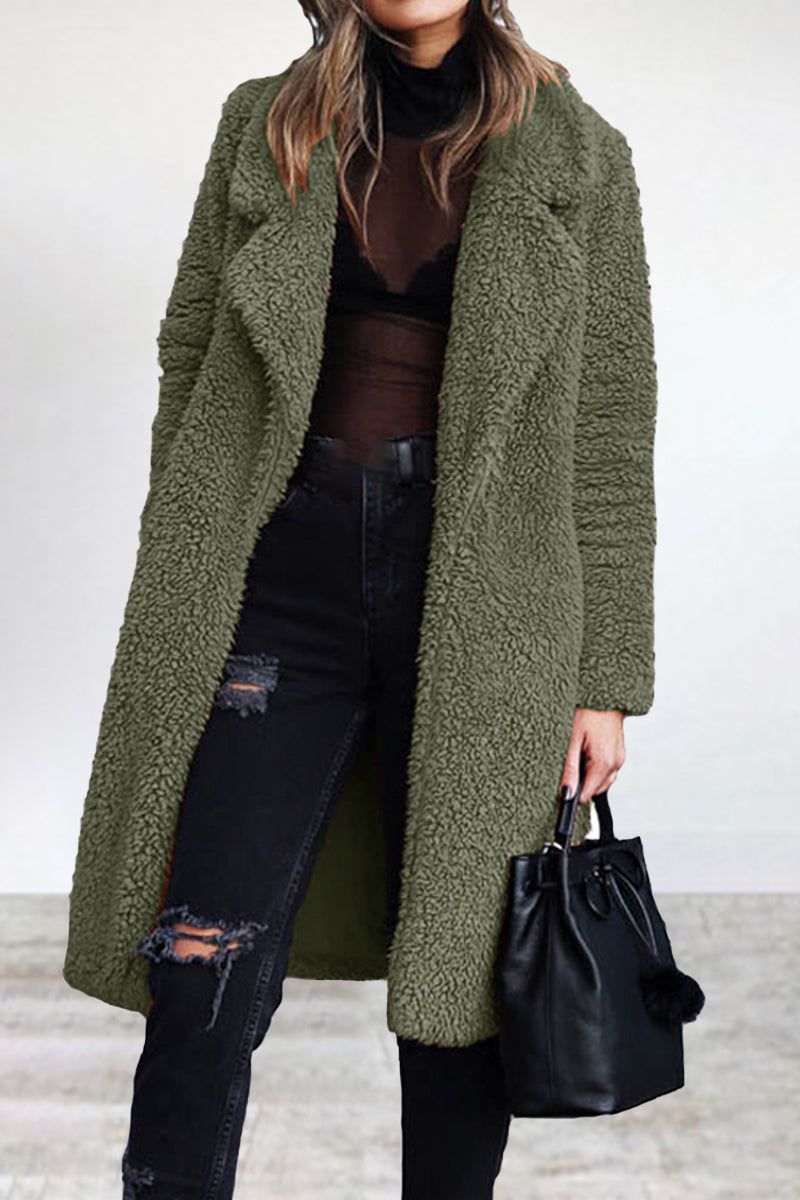 Casual Solid Patchwork Turndown Collar Outerwear