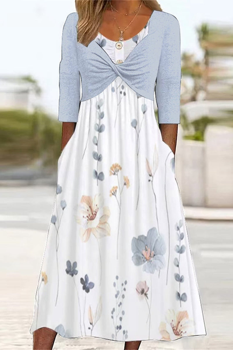 Elegant Print Patchwork O Neck A Line Dresses