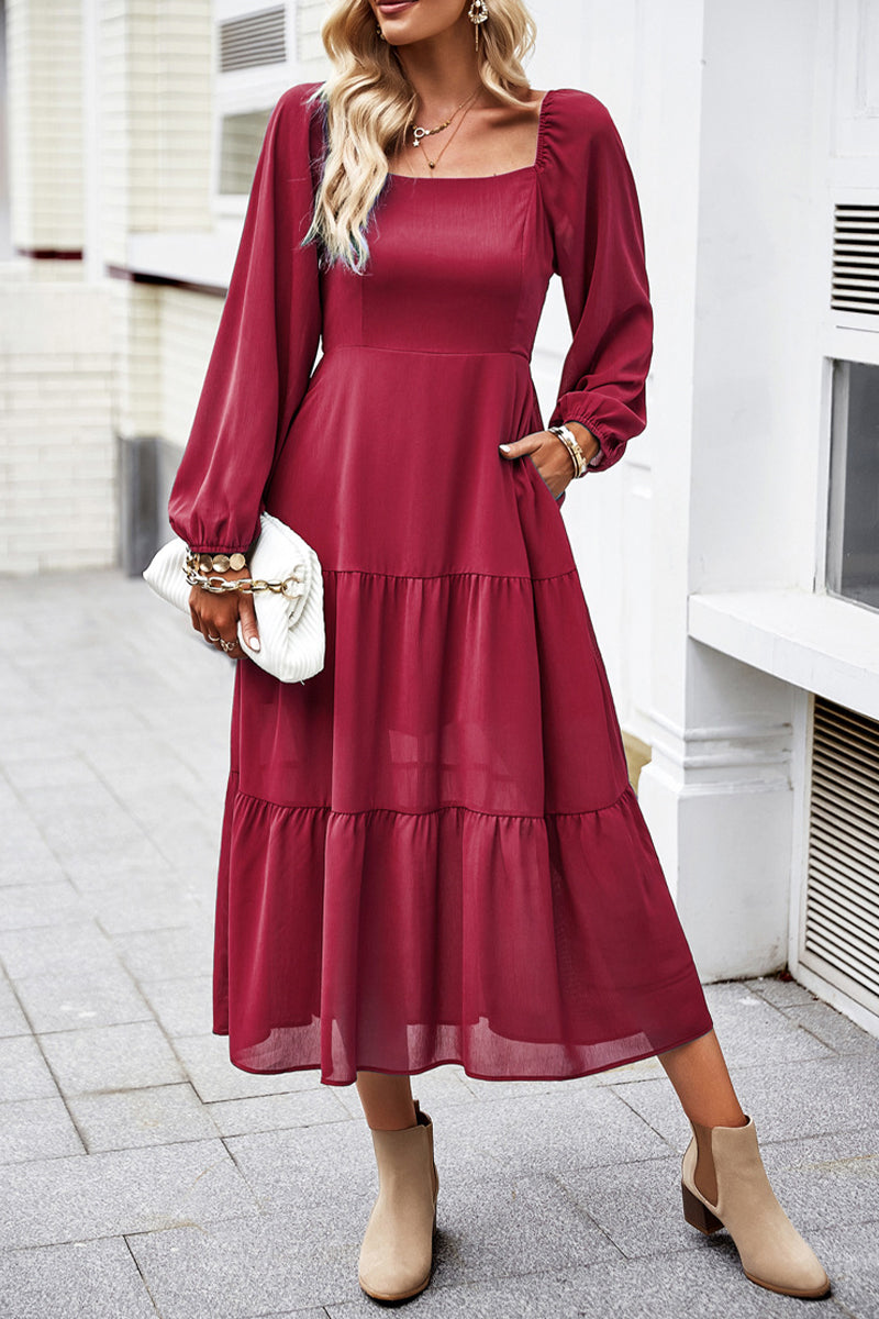 Celebrities Elegant Solid Patchwork Square Collar A Line Dresses