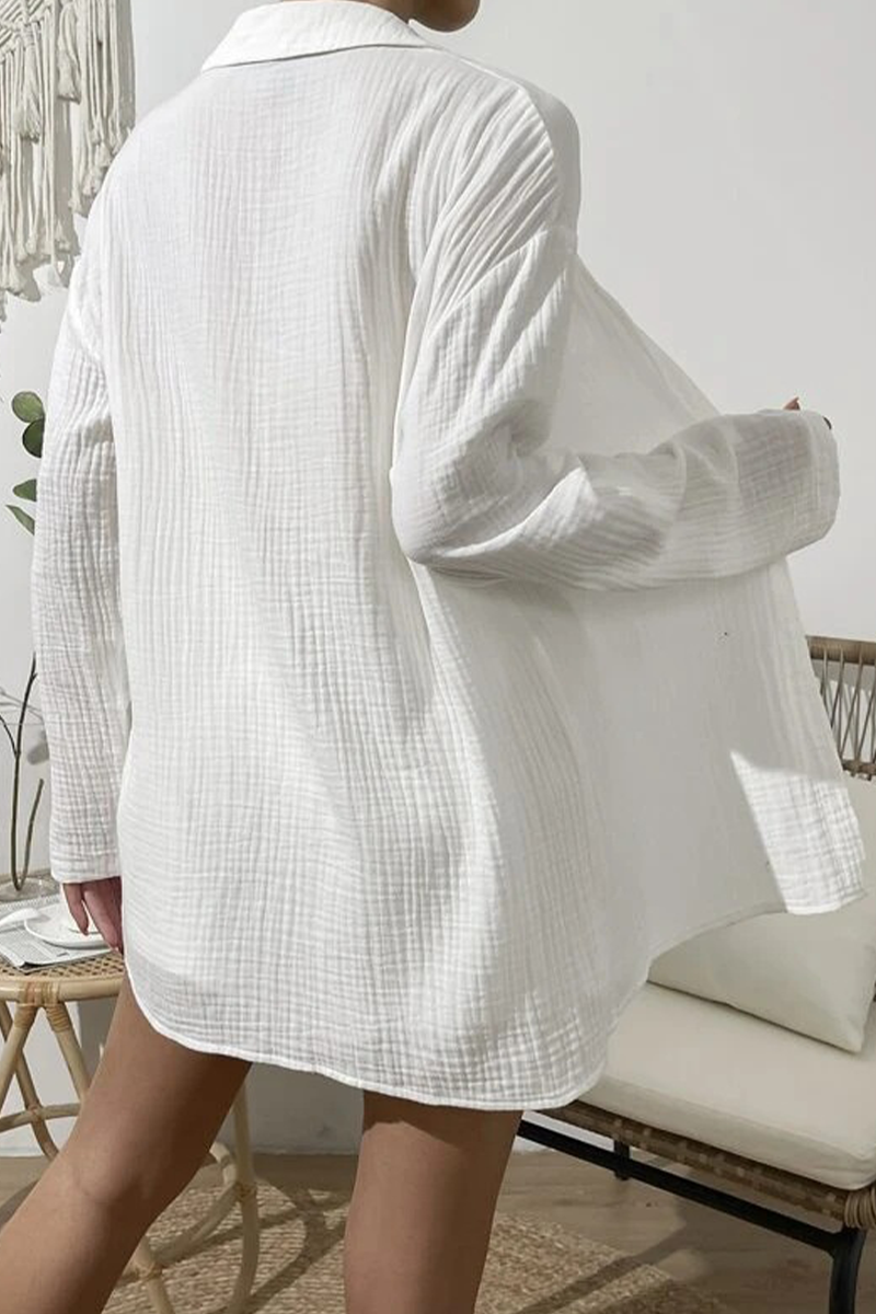 Casual Simplicity Solid Fold Turndown Collar Long Sleeve Two Pieces