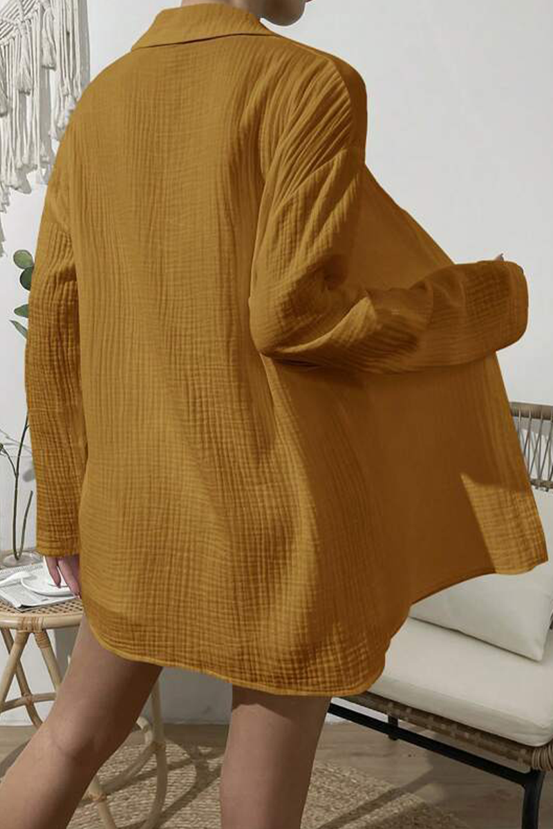 Casual Simplicity Solid Fold Turndown Collar Long Sleeve Two Pieces