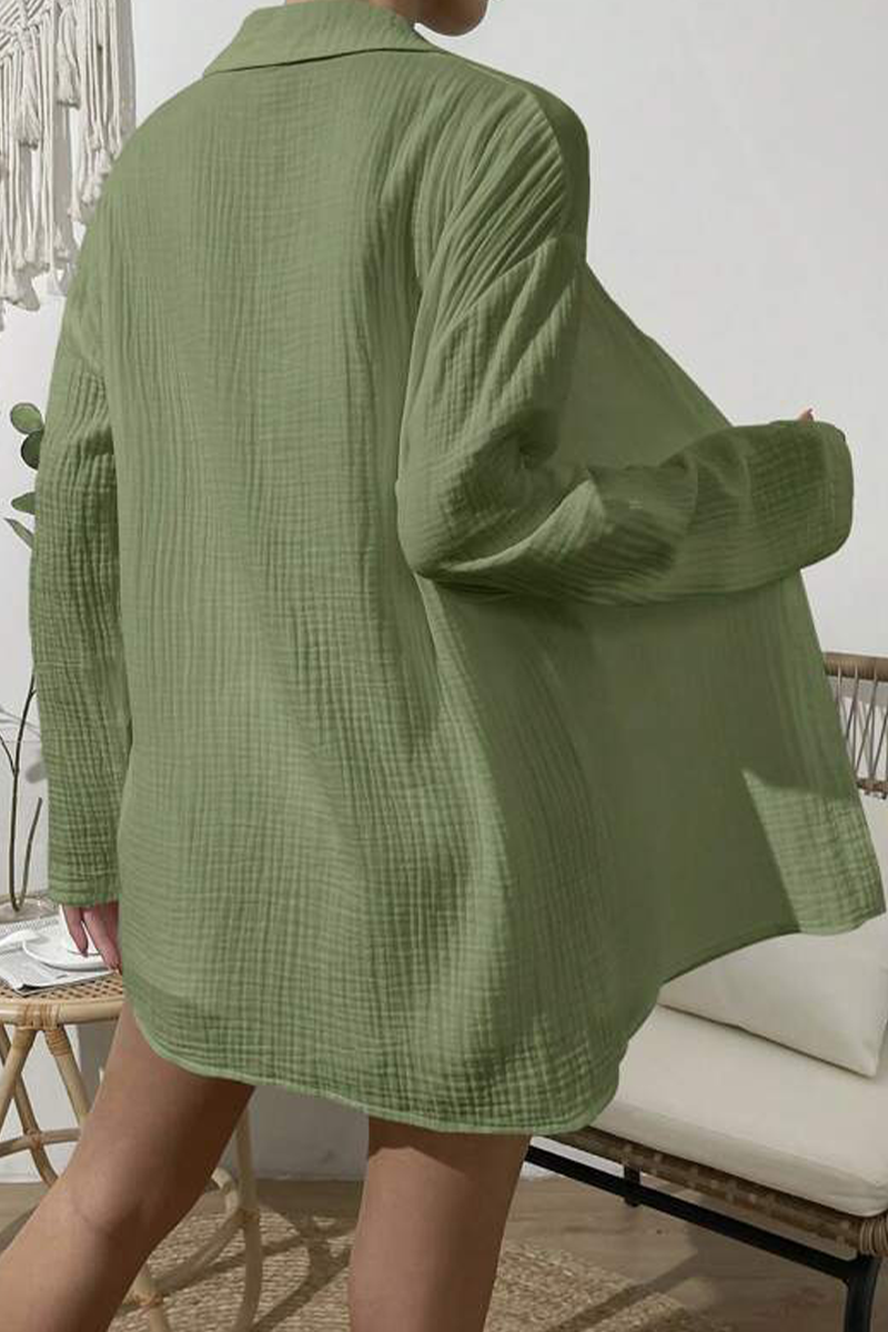 Casual Simplicity Solid Fold Turndown Collar Long Sleeve Two Pieces