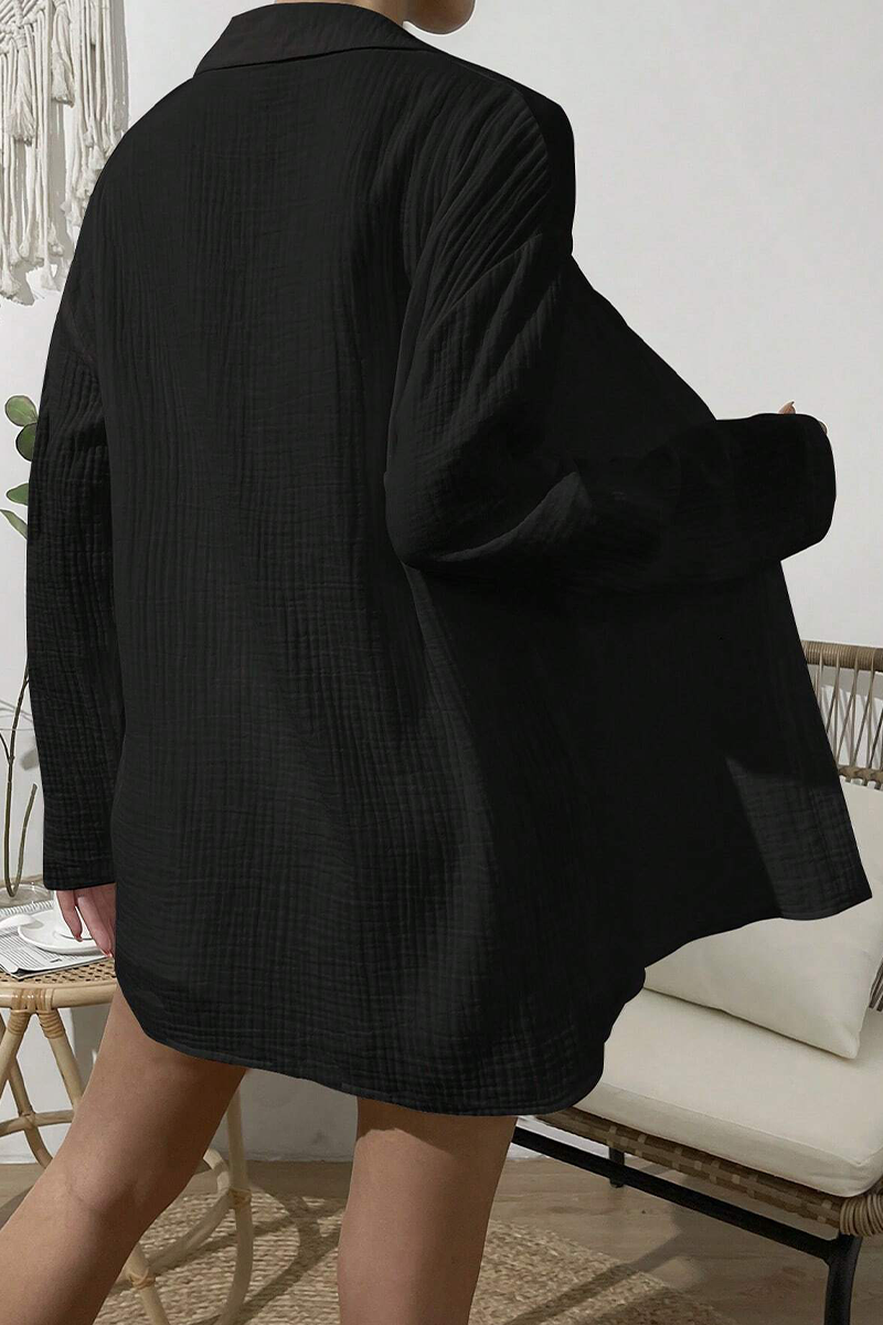 Casual Simplicity Solid Fold Turndown Collar Long Sleeve Two Pieces