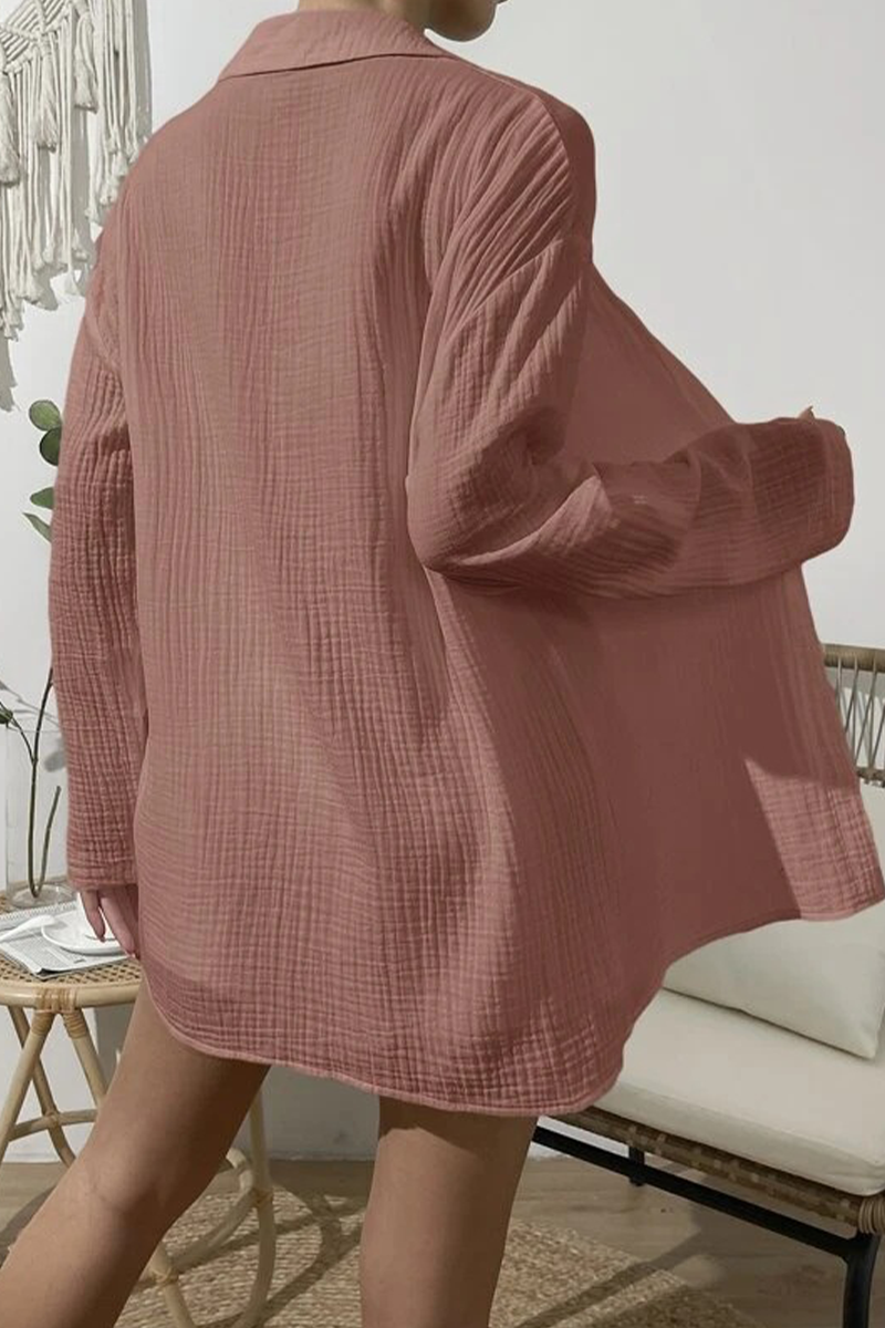 Casual Simplicity Solid Fold Turndown Collar Long Sleeve Two Pieces