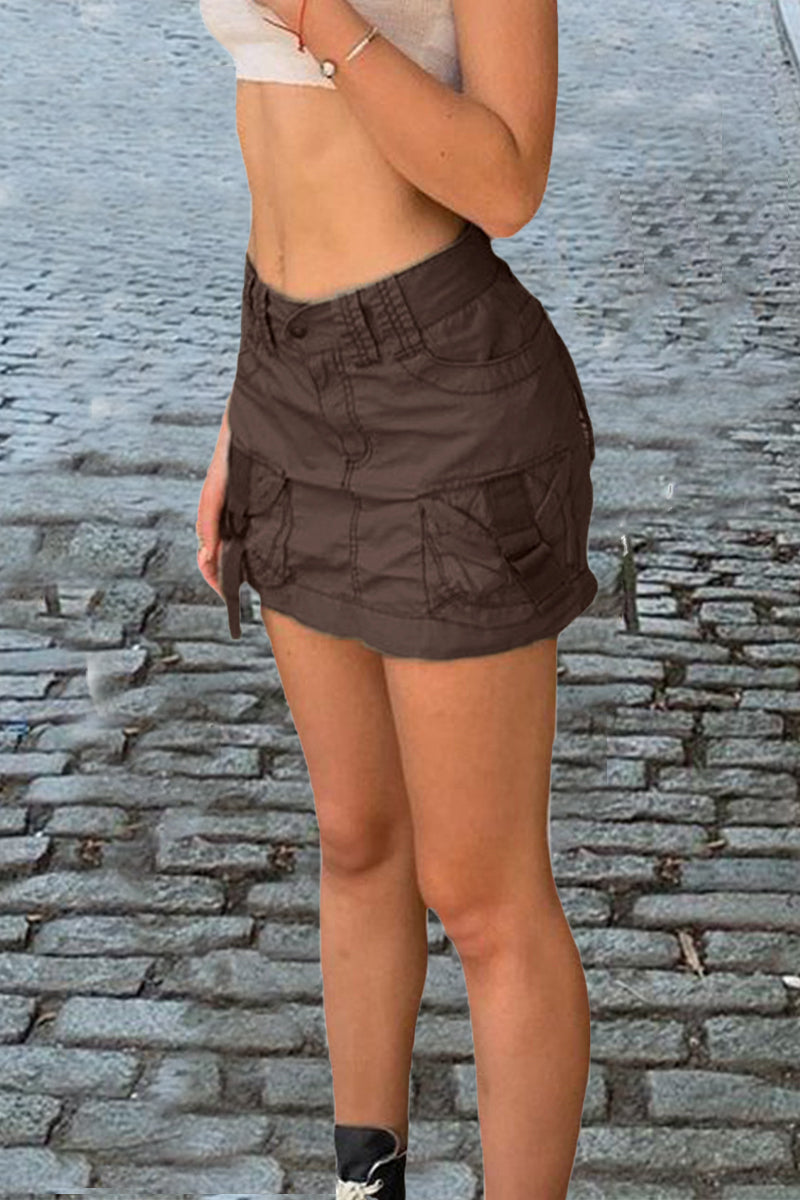 Sexy Casual Solid Pocket Regular Straight Patchwork Bottoms(4 Colors)