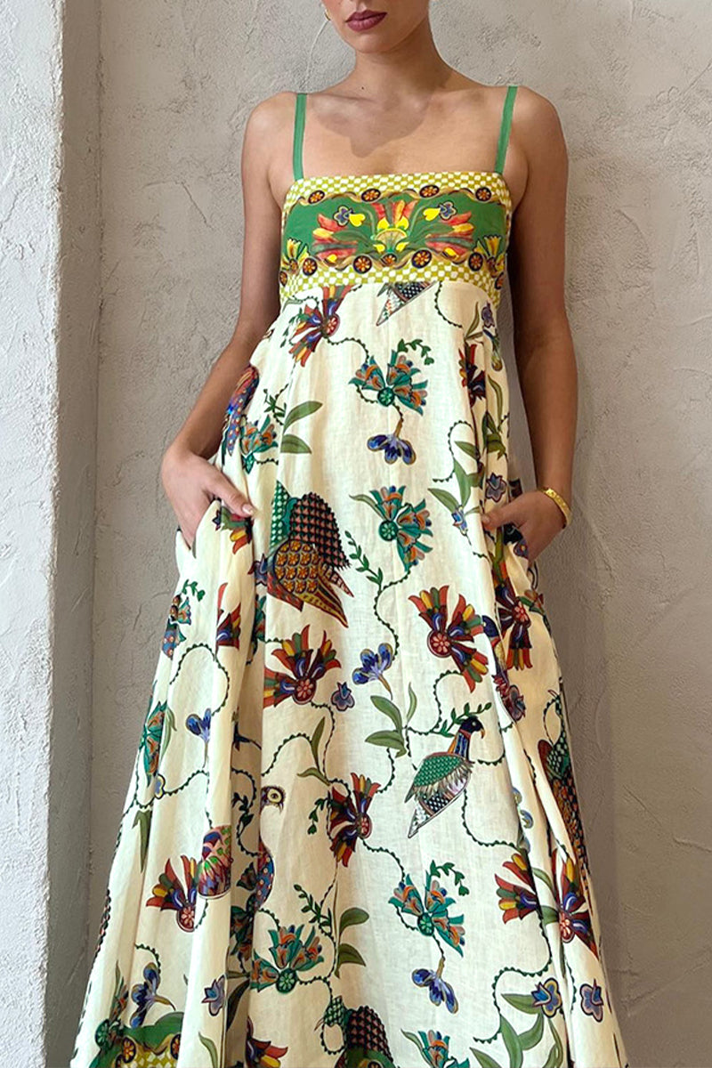 Sexy Floral Pocket Square Collar Sling Dress Dresses