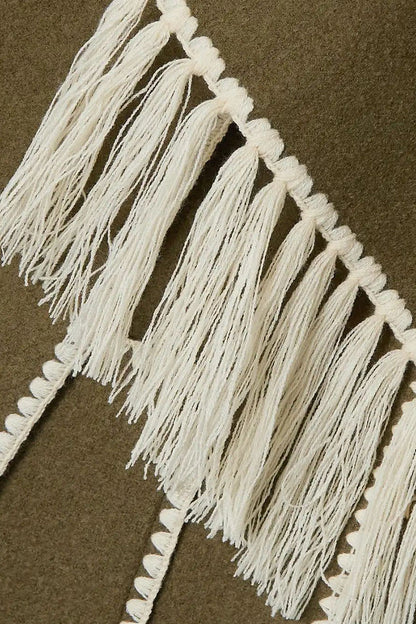 Casual British Style Solid Tassel Contrast Scarf Collar Outerwear(5 Colors)