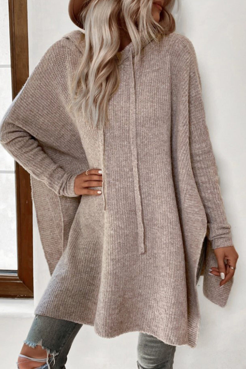 Casual Simplicity Solid Frenulum Hooded Collar Long Sleeve Dresses