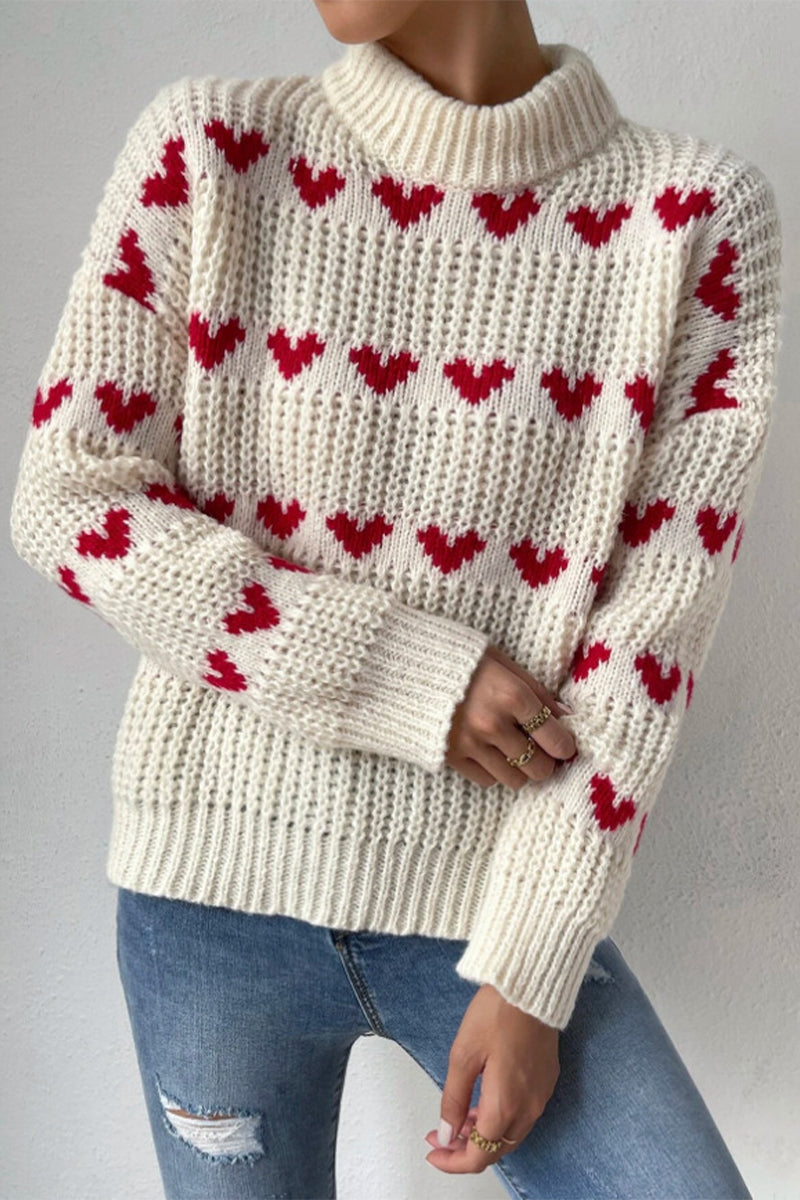 Casual Sweet Geometric Weave Turtleneck Sweaters